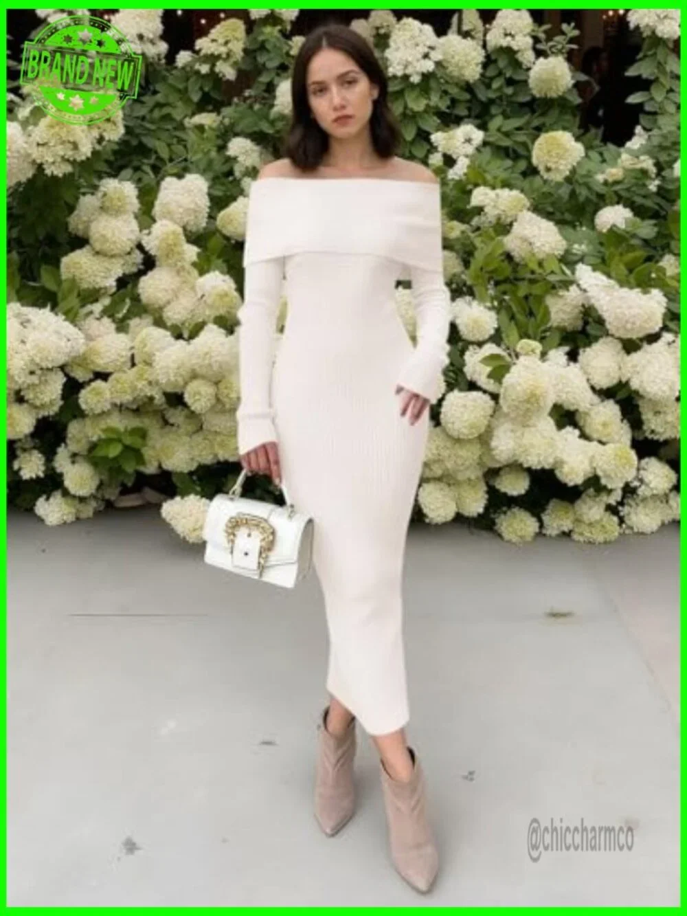 Off Shoulder Bodycon Sweater Dress Long Sleeve Midi Maxi Cocktail Party - Picture 4 of 7
